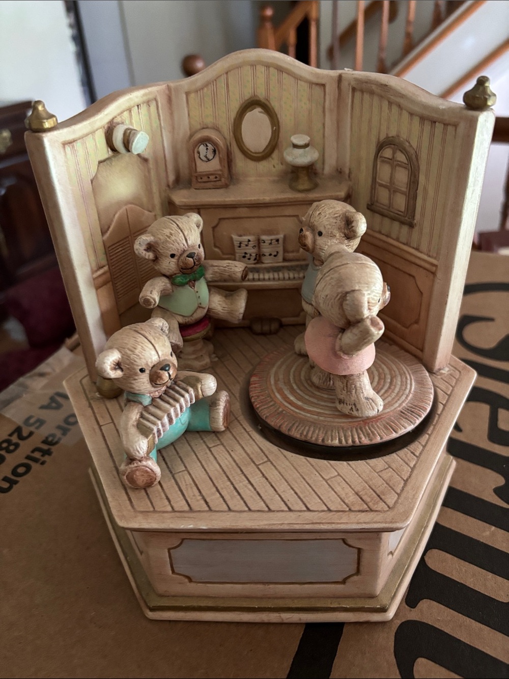 Musical Bear Family Figurine in Pastel Tones